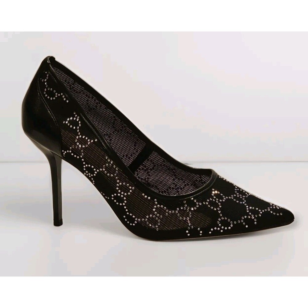 **Anne Michelle Black Mesh Rhinestone Stilletto 4" Heel Size 10